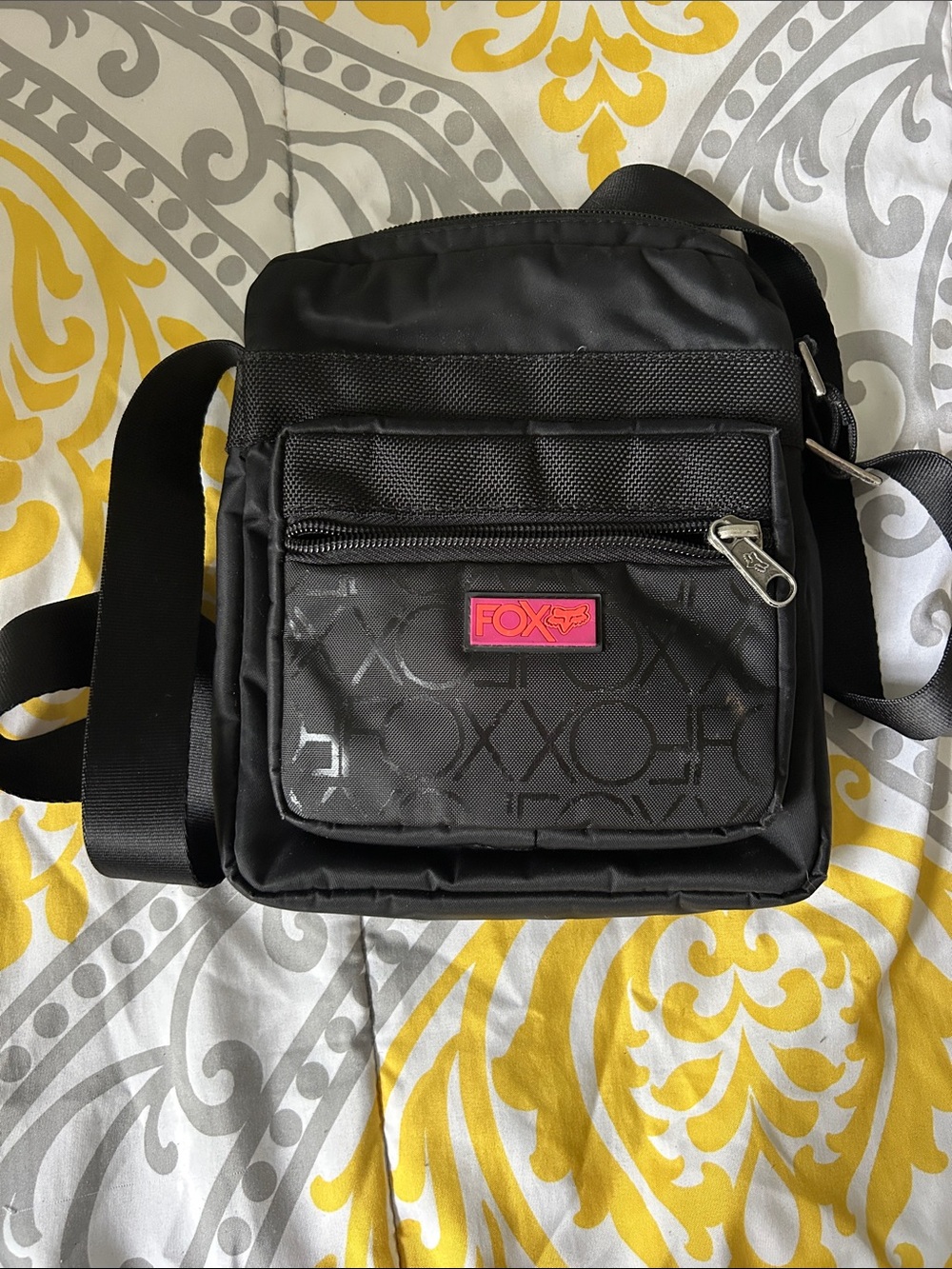 Fox Black Messenger Bag with Pink Logo Patch